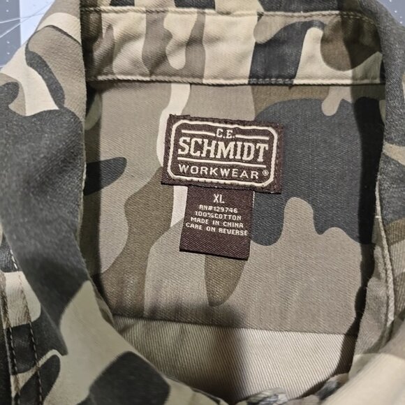 C.E. Schmidt Workwear Camo Fray Edge Sleeveless Button Up Shirt Vest Green Sz XL - Picture 9 of 9